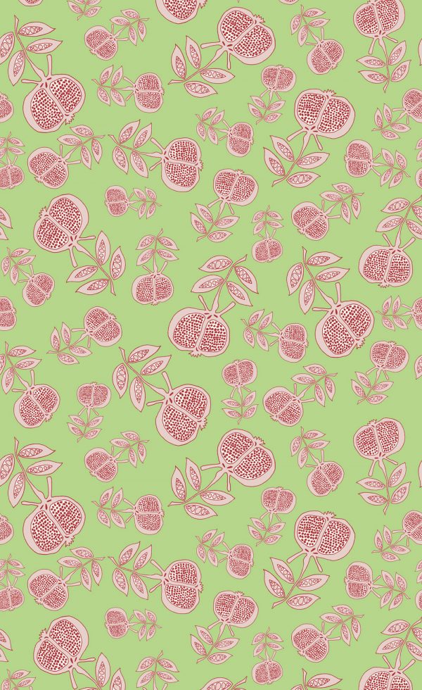 Pomegranate-Pink-Red-on-Green-W Pomegranate-Pink-Red-on-Green-W