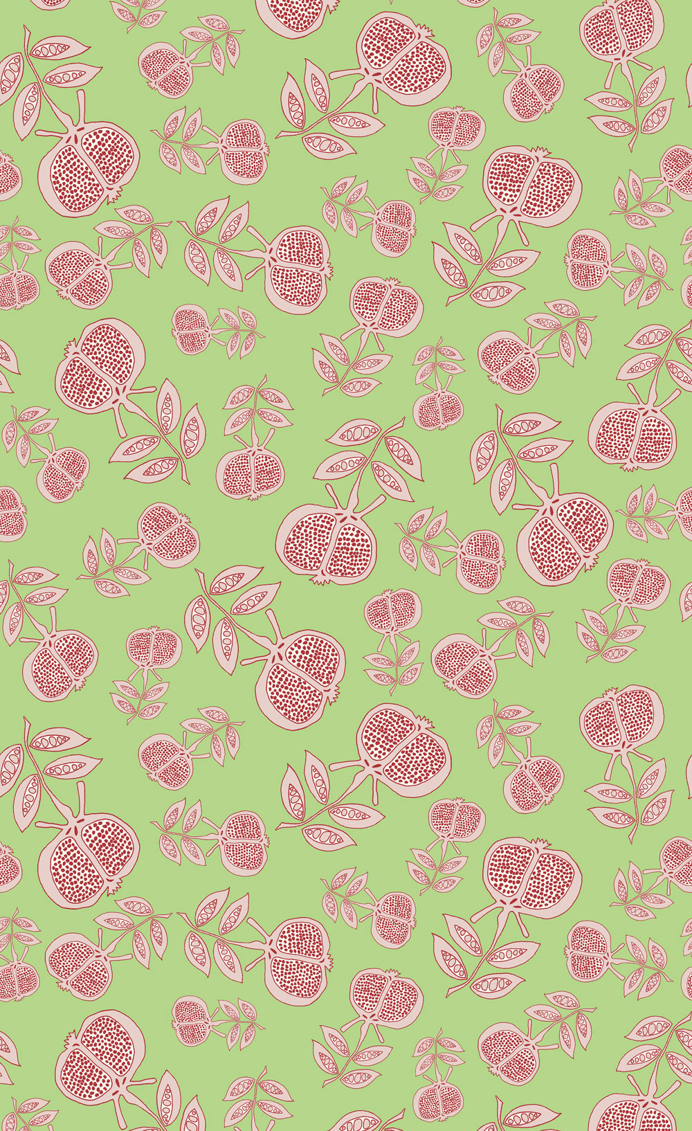 Pomegranate-Pink-Red-on-Green-W Pomegranate-Pink-Red-on-Green-W